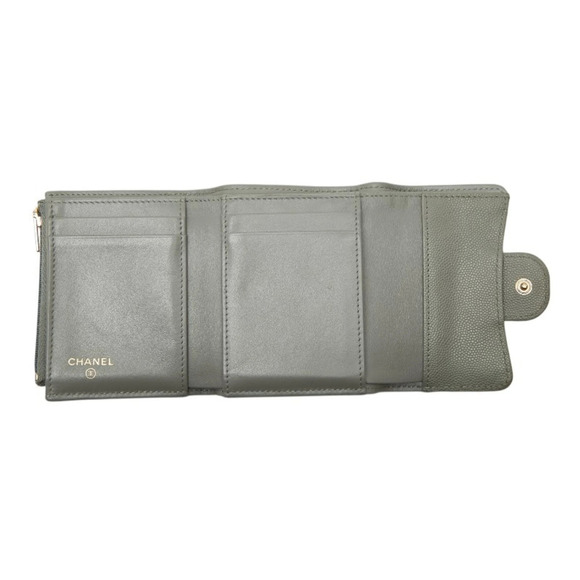Chanel grey caviar card holder wallet 100% Authentic | eBay CHANEL Authentic Gray Caviar Leather Logo Wallet